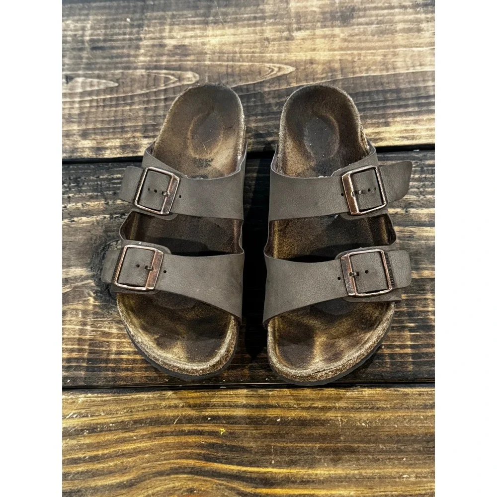 Birkenstock Arizona Sandals Brown Kids Birko-Flor Two Strap Slides Size 34